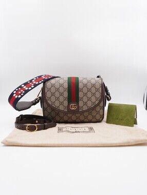 CJ41 ❤️ Gucci GG Supreme Monogram Dollar Calfskin Web Studded  Ophidia